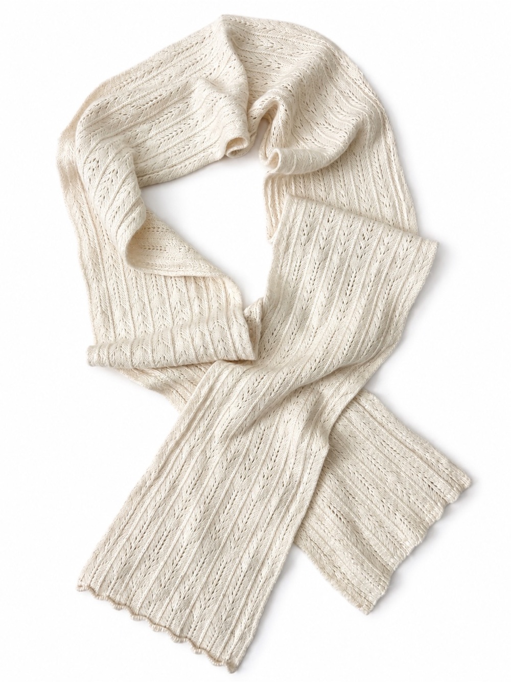 John Lewis Ivory Pointelle Scarf Cable knit Lambswool Cashmere Angora Luxury